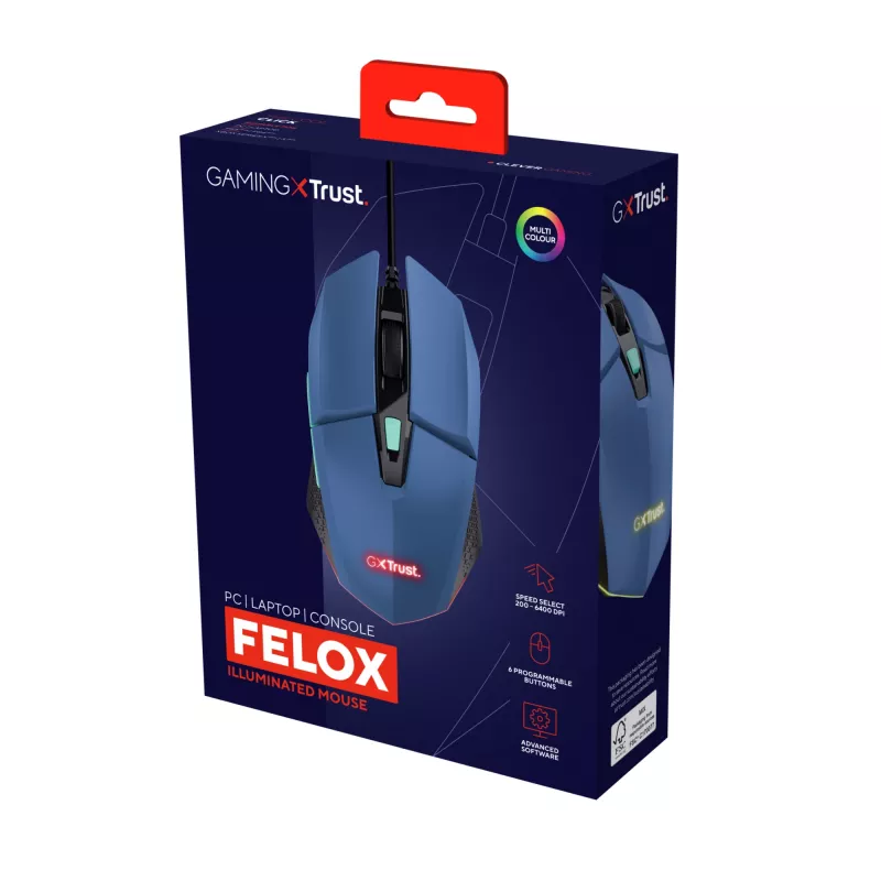 Trust GXT109B FELOX pele Spēlēm Piemērota abām rokām USB Type-A 6400 DPI