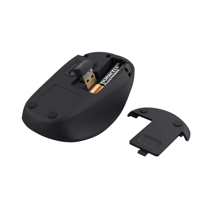 Trust Yvi+ Silent Wireless pele, labās rokas, optiskā, RF bezvadu, 1600 DPI, melna
