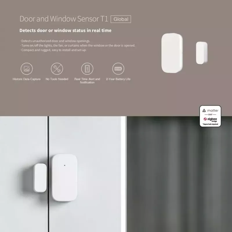 Viedās mājas durvju/logu sensors, Aqara DW-S03D, bezvadu, Zigbee