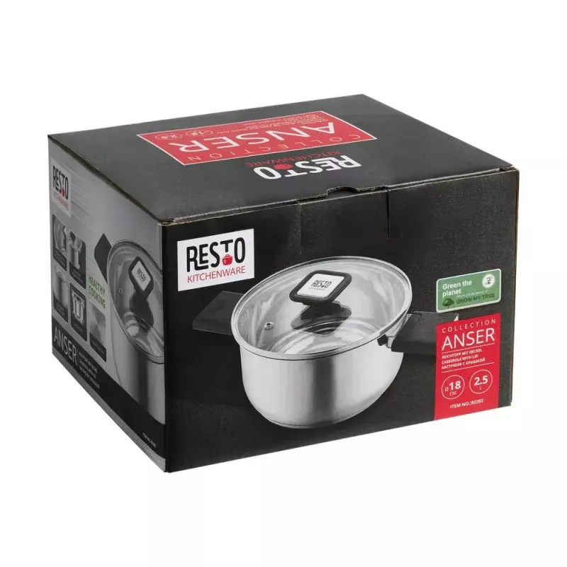 Resto Kitchenware Anser 2,5 l apaļš katls, melns, nerūsējošais tērauds