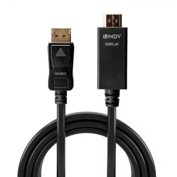 Lindy 5 m DisplayPort uz HDMI 10.2G kabelis, 5 m, DisplayPort, HDMI A tipa (standarta), vīr., vīr., 3840 x 2160 pikseļi