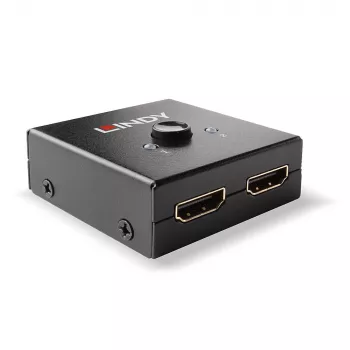 Lindy 2 Portu HDMI 18G Divvirzienu slēdzis, HDMI, metāls, melns, 60 Hz, 18 Gbit/s, 3840 x 2160 pikseļi