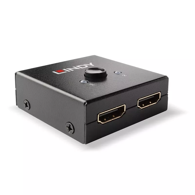 Lindy 2 Portu HDMI 18G Divvirzienu slēdzis, HDMI, metāls, melns, 60 Hz, 18 Gbit/s, 3840 x 2160 pikseļi