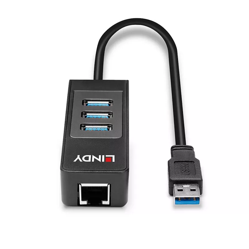 USB centrmezgls un Gigabit Ethernet pārveidotājs Lindy 43176