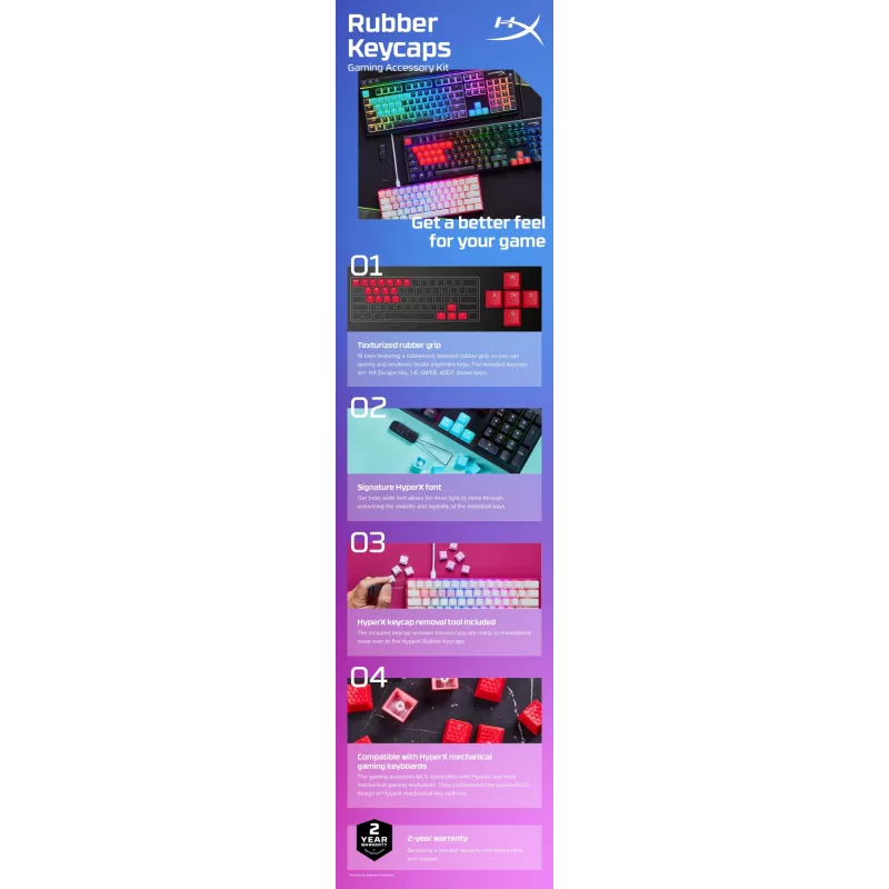 Tastatūras vāciņš HyperX Rubber Keycaps Gaming Accessory Kit rozā US izkārtojums HyperX un Cherry MX stila slēdžiem