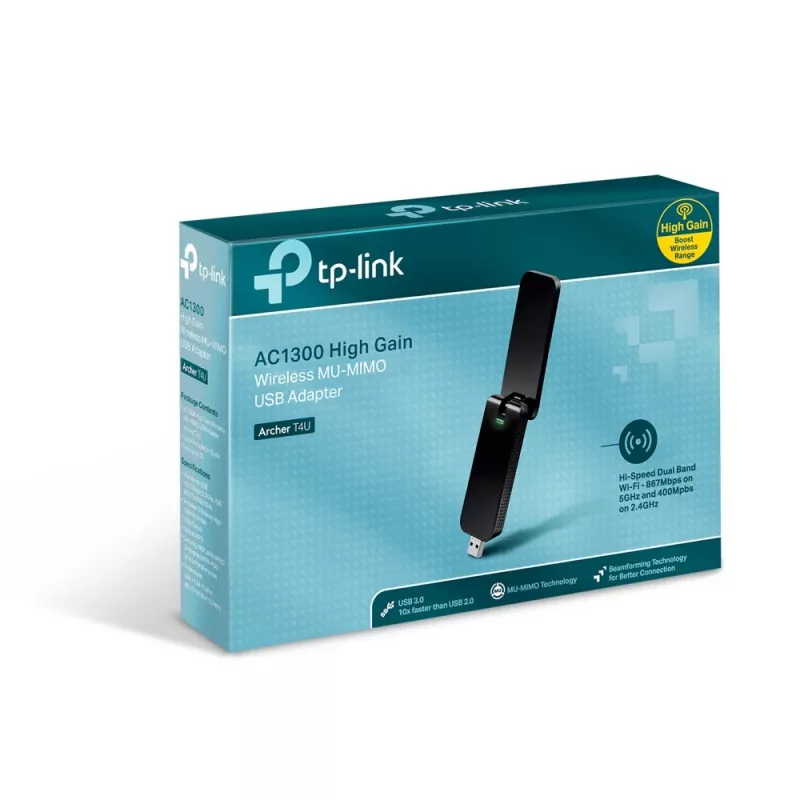 TP-Link AC1300 bezvadu divjoslu USB Wi-Fi adapteris, Bezvadu, USB, WLAN, Wi-Fi 5 (802.11ac), 867 Mbit/s, Melns