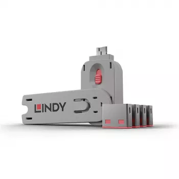 Portu bloķētājs Lindy USB Port Blocker, iepakojumā 4 gab., krāsu kods rozā