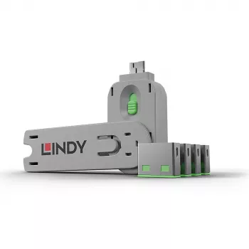 Porta bloķētājs Lindy USB Port Blocker, iepakojumā 4 gab., zaļš