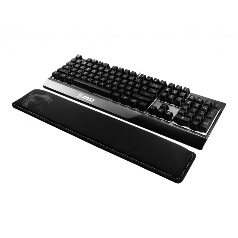 MSI VIGOR WR01 tastatūras plaukstu balsts 'Melns ar ikonisku pūķa dizainu, vēsa ar gelu piesūcināta atmiņas putuplasta, neslīdoša gumijas pamatne, slīpa forma, tastatūras papildpiederums VIGOR sērijas tastatūrai, saderīgs ar lielāko daļu spēļu tastatūru'