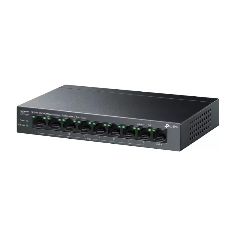 TP-Link LiteWave LS109P tīkla komutators Nepārvaldīts Fast Ethernet (10/100) Power over Ethernet (PoE) Melns