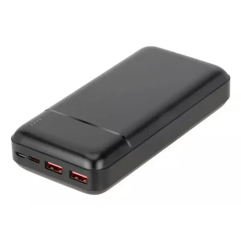 Pārnēsājamais ārējais akumulators Rivacase VA2102 litija polimēra 20000 mAh, Quick Charge 3.0, 2×USB-A + 1×USB-C, 22,5 W, melns