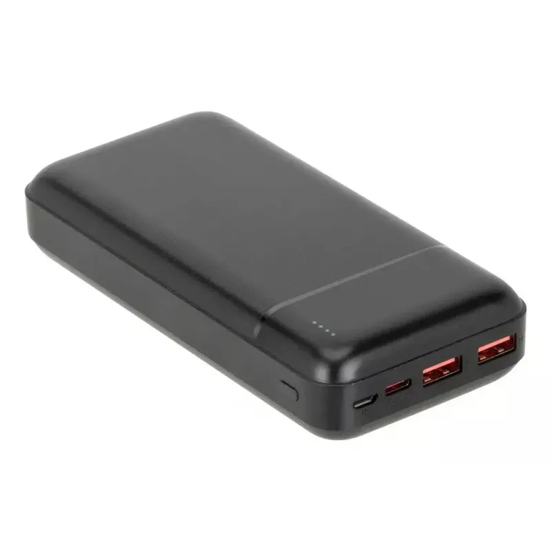 Pārnēsājamais ārējais akumulators Rivacase VA2102 litija polimēra 20000 mAh, Quick Charge 3.0, 2×USB-A + 1×USB-C, 22,5 W, melns