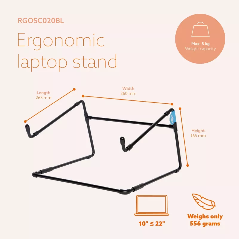 R-Go Tools klēpjdatora statīvs R-Go Steel Office, piemērots 10-22 collām, melns