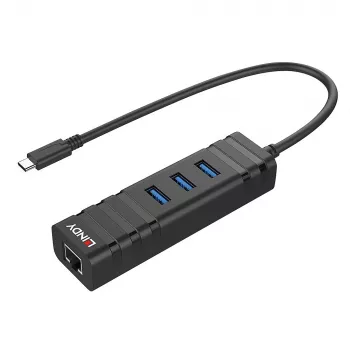 Lindy USB 3.2 Type-C centrmezgls un gigabitu Ethernet pārveidotājs