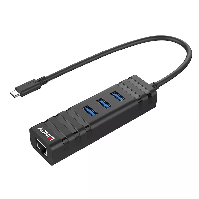 Lindy USB 3.2 Type-C centrmezgls un gigabitu Ethernet pārveidotājs