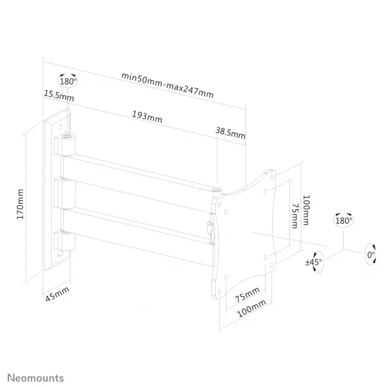 Neomounts FPMA-W820Melns monitora/TV stiprinājums pie sienas 10-27 collas - pilna kustība