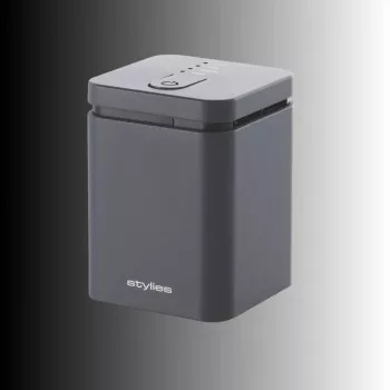 Iztvaikojošs aromātu difuzors Stylies ELARApelēka līdz 25 m² — maiņstrāva / baterijas / USB, 2 h taimeris, 1,3 W, 74×74×100 mm, pelēks
