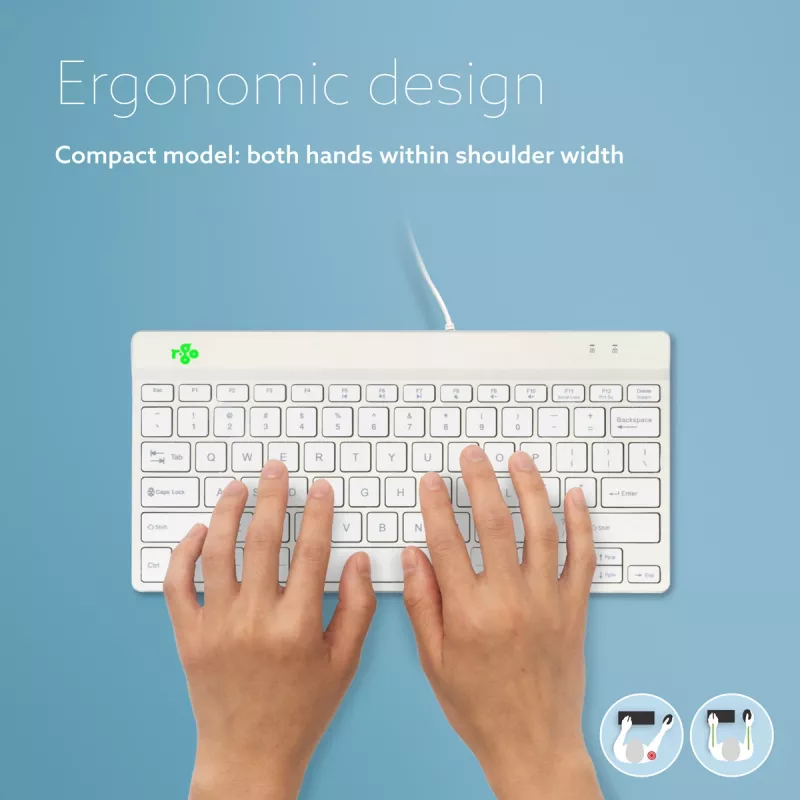 R-Go Tools Ergonomic tastatūra R-Go Compact Break, kompakta klaviatūra ar pārtraukumu programmatūru, QWERTY (US), vadu savienojums, balta
