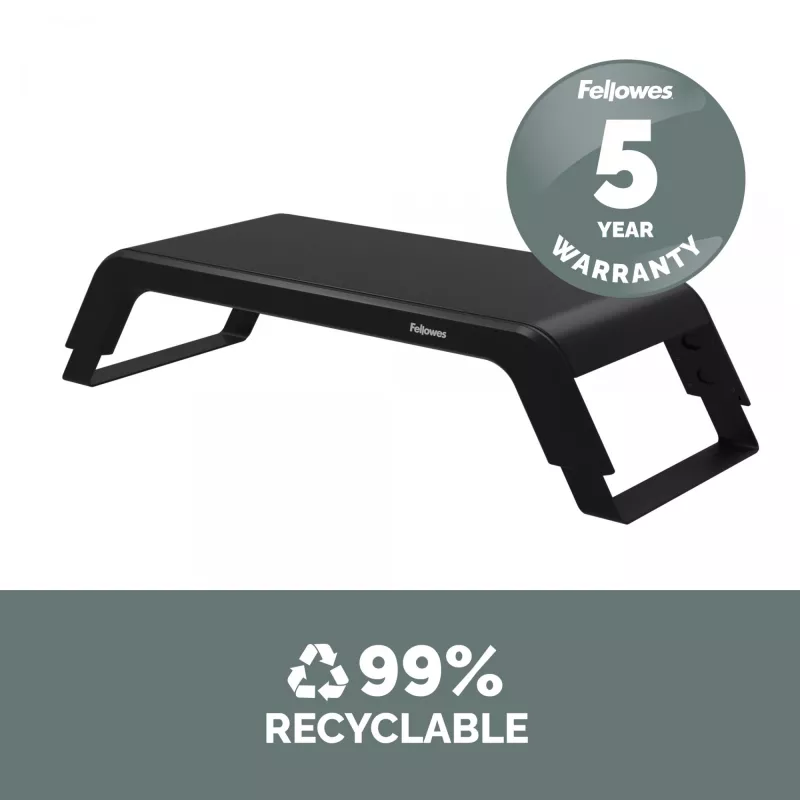 Fellowes datora monitora statīvs ar 3 augstuma regulējumiem - Hana LT monitora pacēlājs - Ergonomisks regulējams monitora statīvs datoriem - Maksimālais svars 22.6 kg - Melns