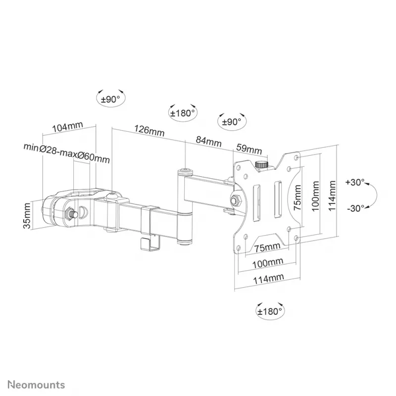 Neomounts FL40-450BL11 TV staba stiprinājums 17-32 collas - diam. 28-60 mm - pilnas kustības