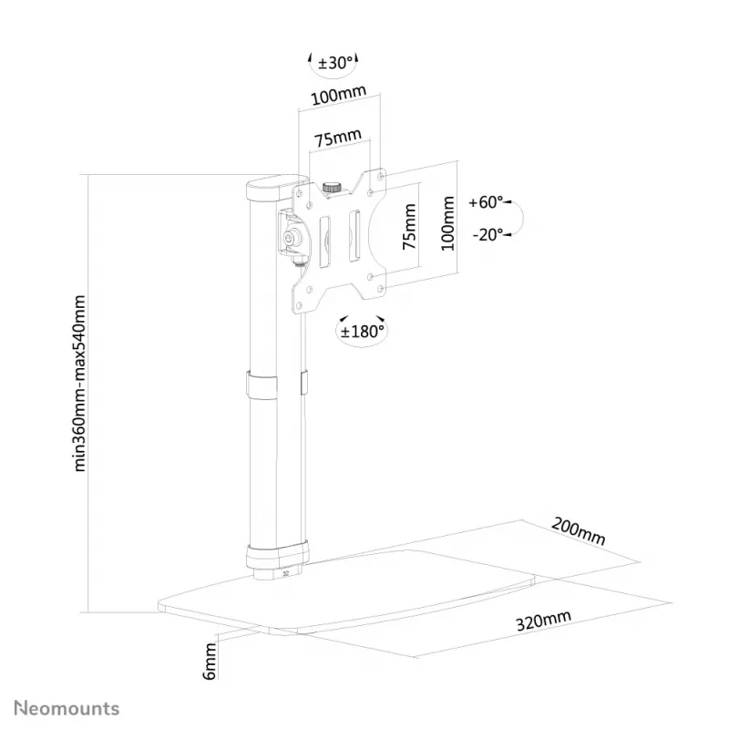 Neomounts FPMA-D890balta Monitora statīvs 10-30 collas, brīvi stāvošs, 6 kg, 25.4 cm (10 collas), 76.2 cm (30 collas), 100 x 100 mm, Balta