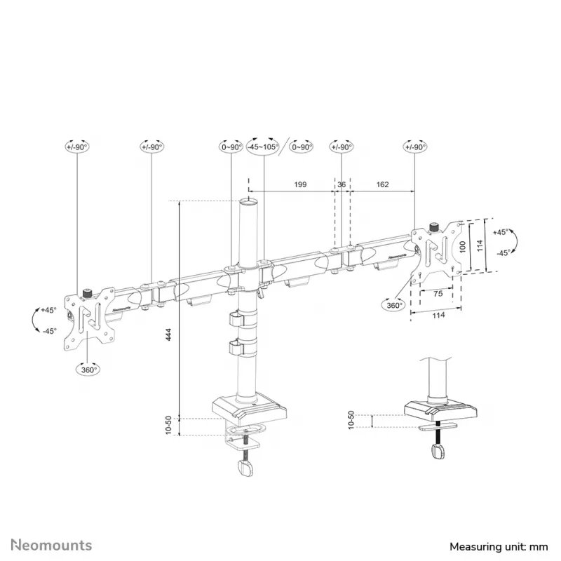 Neomounts DS60-600BL2 Monitora kronšteins 10-32 collas - Quick-fix - 180°-stop