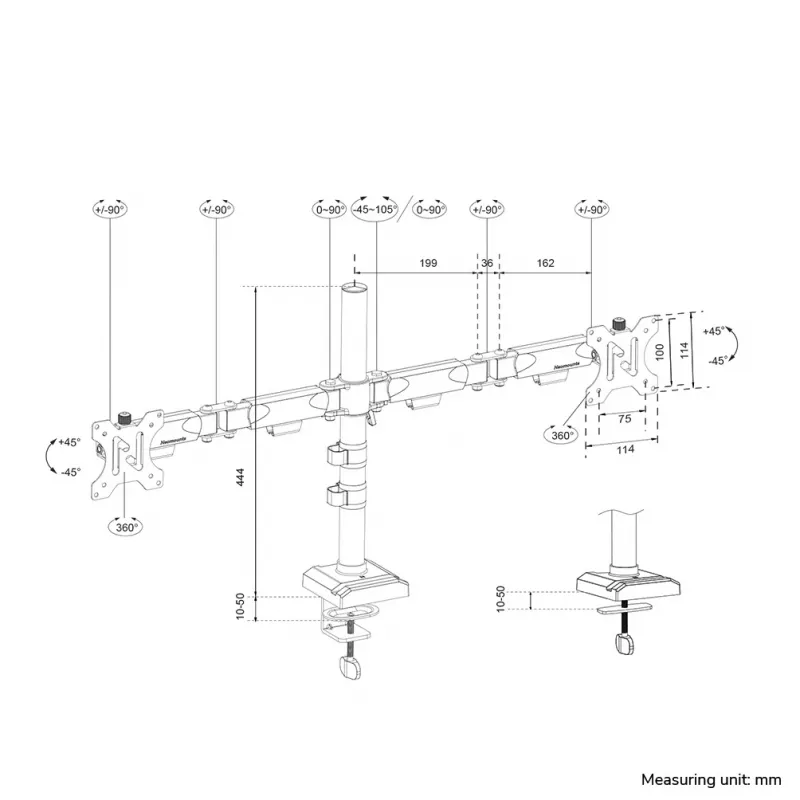 Neomounts DS60-600BL2 Monitora kronšteins 10-32 collas - Quick-fix - 180°-stop