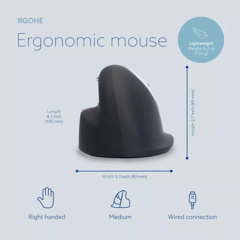 R-Go Tools Ergonomiskā pele R-Go HE Break ar pārtraukuma programmatūru, vidēja (rokas izmērs 165-185 mm), labročiem, vadu, melna
