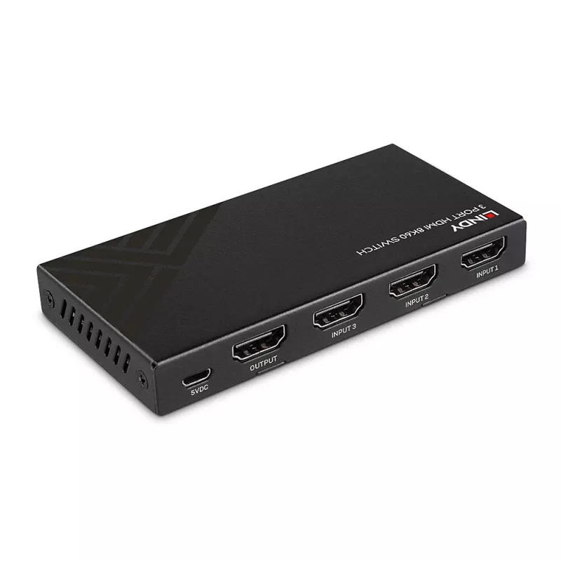 Lindy 3 Portu HDMI 8K60 Slēdzis HDMI USB Micro-USB Melns 4320p 48 Gbit/s