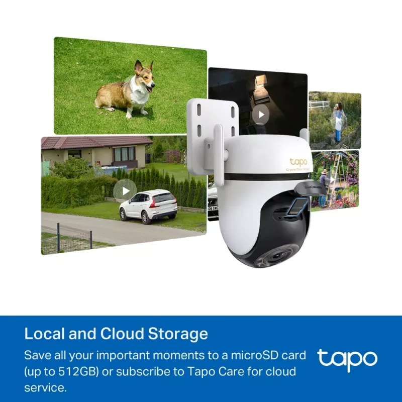 TP-Link āra pagriežamā/noliecamā drošības Wi-Fi kamera SPEC: 3K 5MP (2880x1620), 2,4 GHz, 2 × ārējās antenas, 1 × Ethernet ports, horizontāli 360°