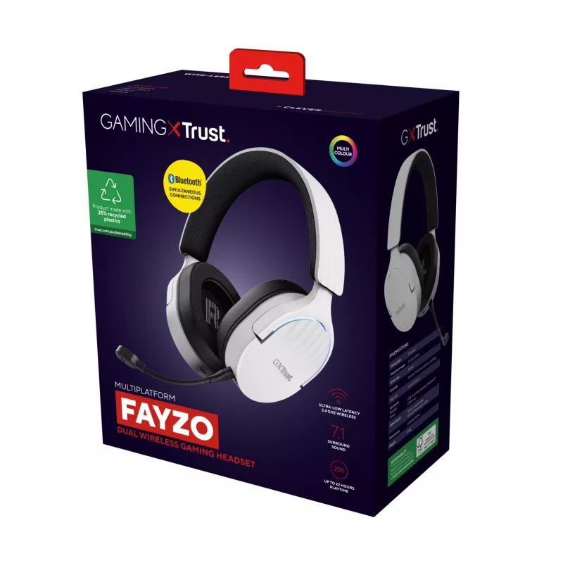 Trust GXT 491W FAYZO austiņas ar vadu un bezvadu savienojumu Galvas lente Spēļu USB Type-C Bluetooth Melns, Balts