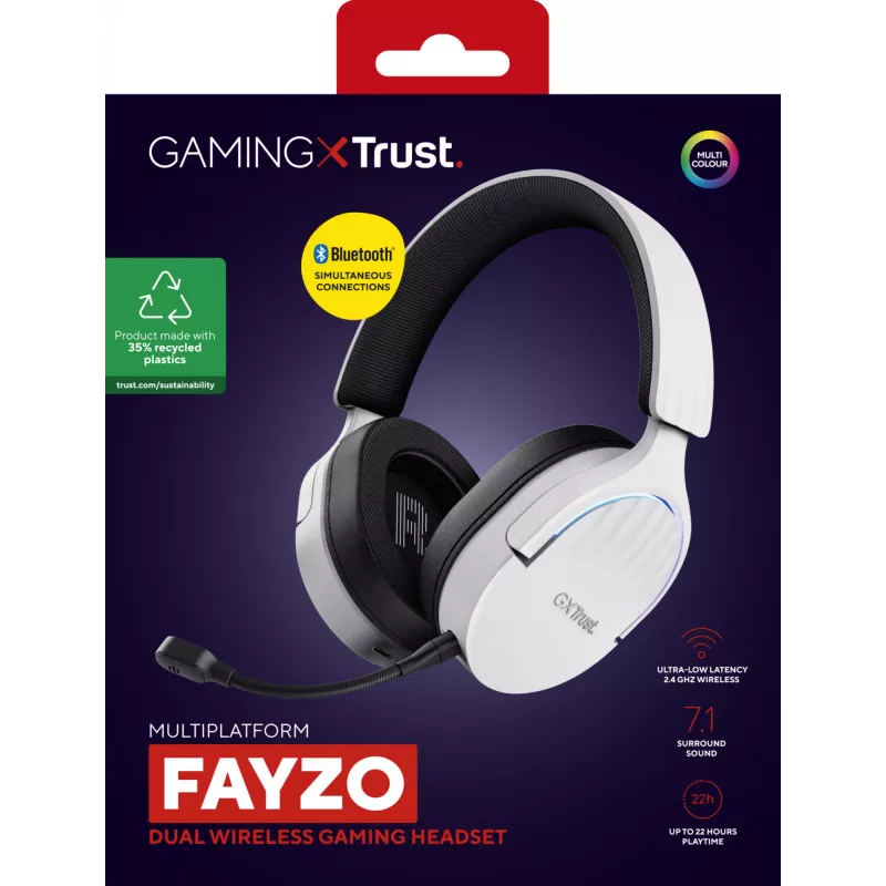 Trust GXT 491W FAYZO austiņas ar vadu un bezvadu savienojumu Galvas lente Spēļu USB Type-C Bluetooth Melns, Balts
