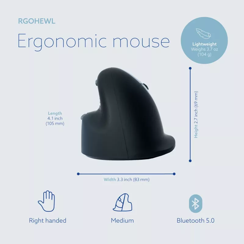 R-Go Tools ergonomiskā pele R-Go HE Break ar pārtraukuma programmatūru, vidēja (rokas izmērs 165-185 mm), labročiem, Bluetooth, melna