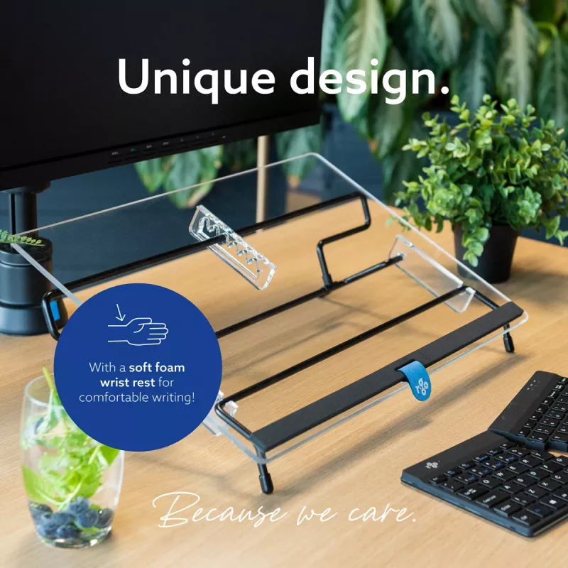 R-Go Tools Dokumentu turētājs R-Go Flex Read, ergonomisks, ar mīkstu putu plaukstas balstu, caurspīdīgs akrils