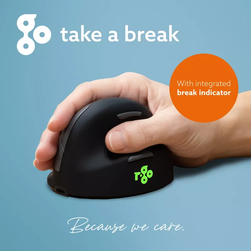 R-Go Tools Ergonomiskā pele R-Go HE Break ar pārtraukumu programmatūru, maza (rokas izmērs ˂165 mm), labrocīga, vadu, melna