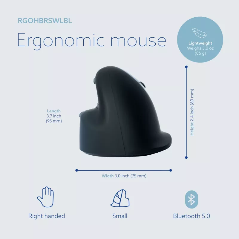 R-Go Tools Ergonomiskā pele R-Go HE Break ar pārtraukumu programmatūru, maza (rokas izmērs ˂165 mm), labrocīga, vadu, melna