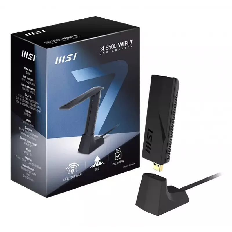 USB Stick MSI BE6500 WiFi7 USB 3.2 Gen 1 Dongle Melns