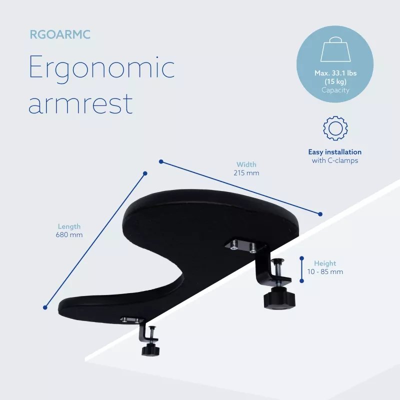 R-Go Tools roku balsts R-Go, ergonomisks, simetrisks, ar vēdera izgriezumu, mīksts putuplasts, melns