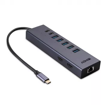 Lindy DST-Mini Duo USB-C klēpjdatora mini dokstacija ar 2x 4K HDMI