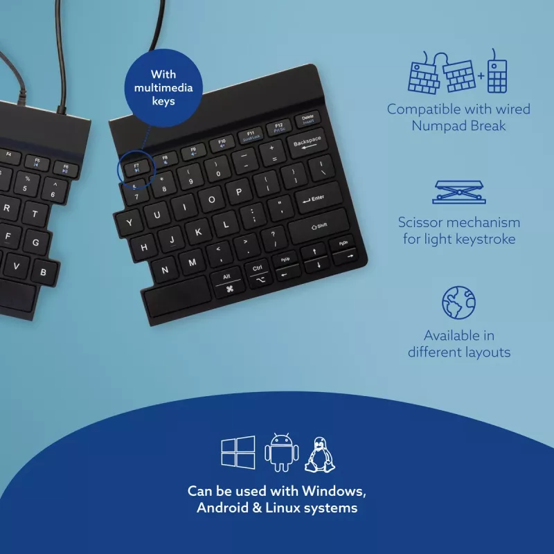 R-Go Tools Ergonomic tastatūra R-Go Split Break v2 with break software, ergonomic split tastatūra, QWERTY (US), Wired, Melns