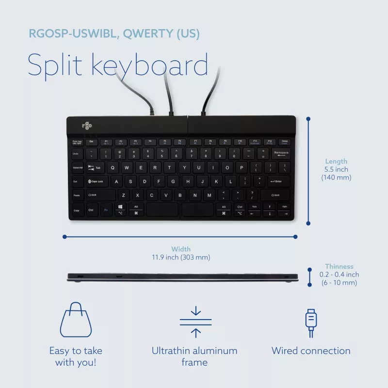 R-Go Tools Ergonomic tastatūra R-Go Split Break v2 with break software, ergonomic split tastatūra, QWERTY (US), Wired, Melns