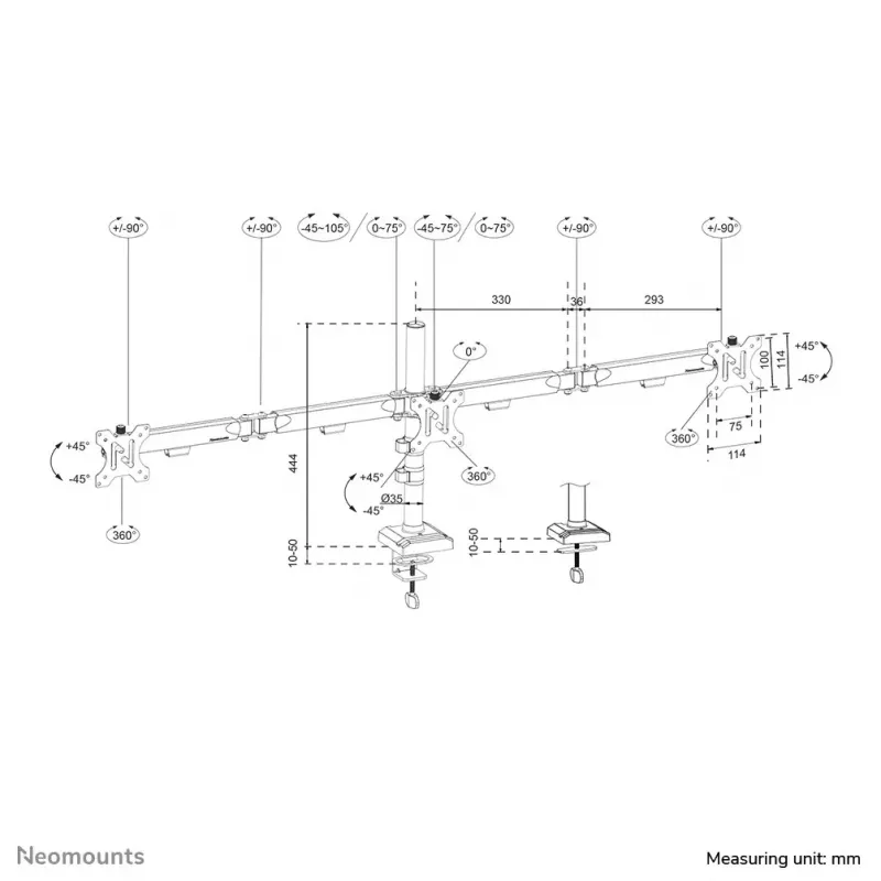 Galda monitora svira Neomounts DS60-600BL3 skava/starplika 10-27 collas