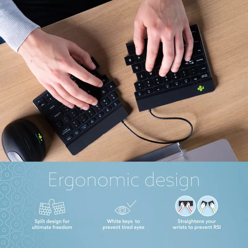 R-Go Tools Ergonomic tastatūra R-Go Split Break ar pārtraukumu programmatūru, ergonomiska dalīta klaviatūra, QWERTY (US), Bluetooth, melna