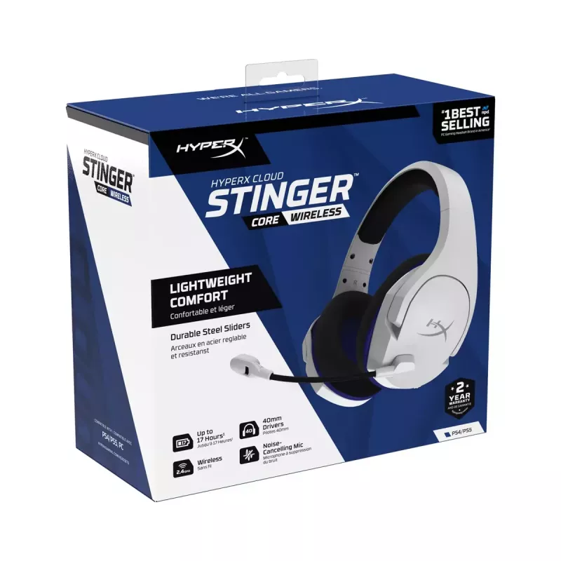 HyperX Cloud Stinger Core - bezvadu spēļu austiņas (balts-zils) - PS5-PS4