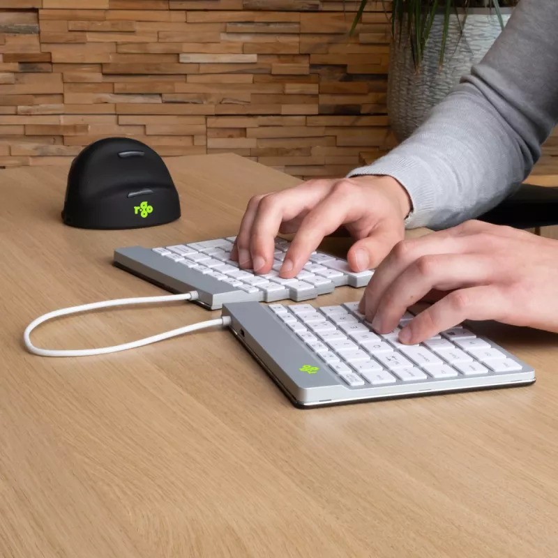 R-Go Tools ergonomiska tastatūra R-Go Split Break ar pārtraukumu programmatūru, ergonomiska dalīta tastatūra, QWERTY (US), Bluetooth, balta