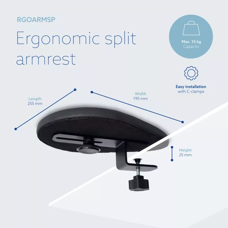 R-Go Tools roku balsts R-Go split, ergonomisks roku balsts divās daļās, regulējams, simetrisks, ar mīksto putu, melns
