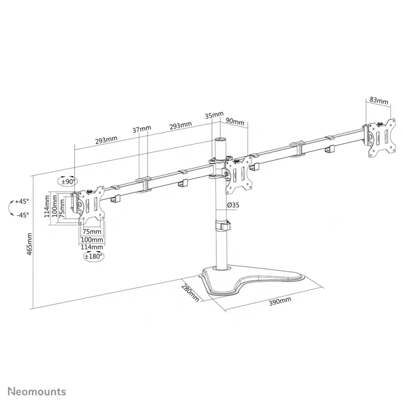 Neomounts monitora galda statīvs FPMA-D550DD3Melns brīvi stāvošs 6 kg 13-27 collas