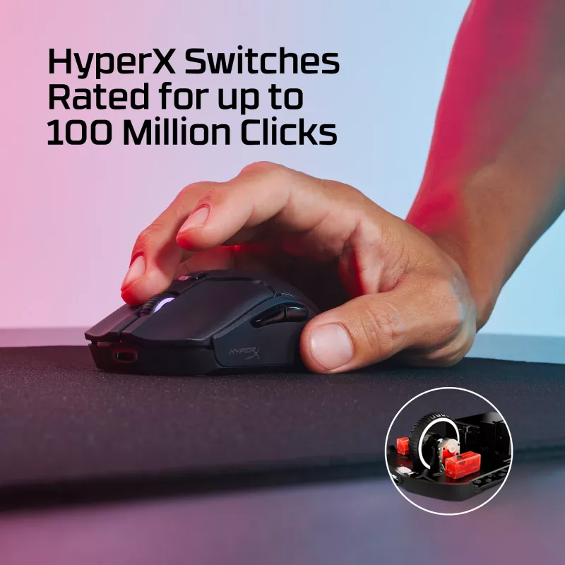 Bezvadu spēļu pele KINGSTON HyperX Pulsefire Haste 2 Mini — Piemērota abām rokām, 26 000 DPI, RF/Bluetooth/USB
