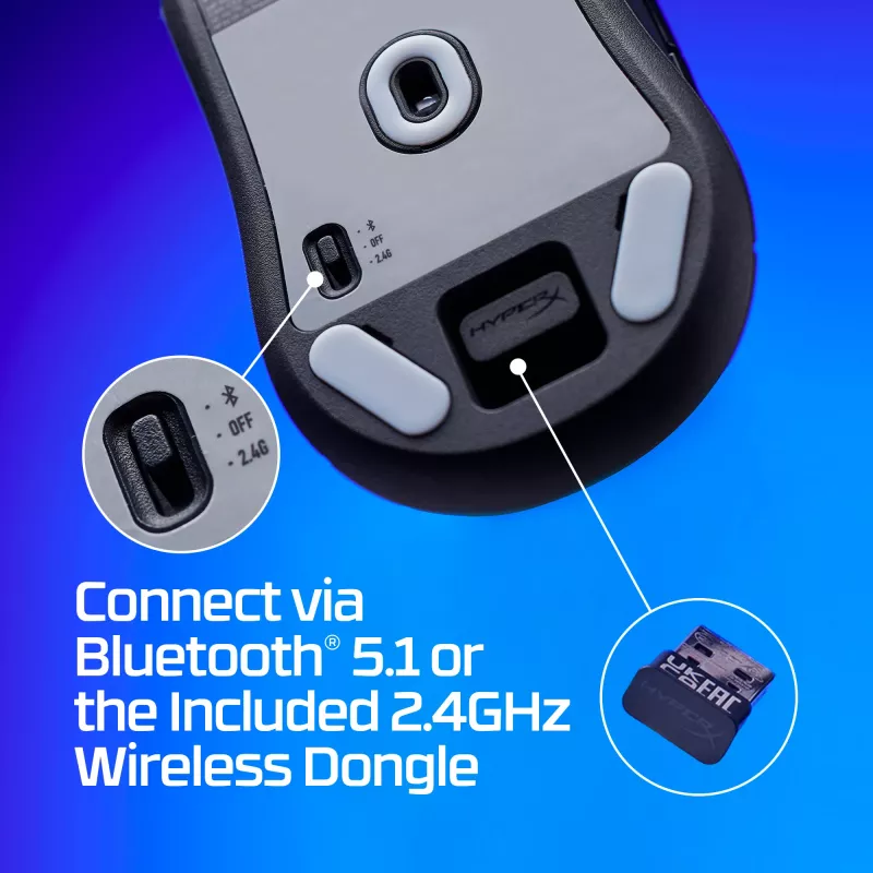Bezvadu spēļu pele KINGSTON HyperX Pulsefire Haste 2 Mini — Piemērota abām rokām, 26 000 DPI, RF/Bluetooth/USB