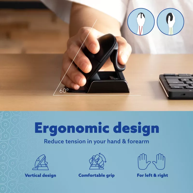 R-Go Tools Ergonomiskā pele R-Go Twister, ar pārtraukumu programmatūru, piemērota abām rokām pele abām rokām, salokāma, Bluetooth un vada